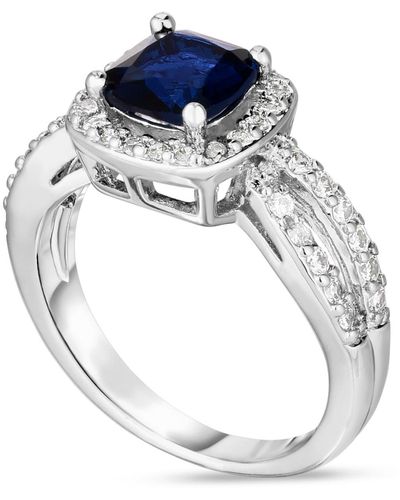 Macy's Simulated Birthstone Cushion Cubic Zirconia Halo Solitaire Ring - Blue