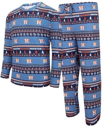 Concepts Sport Houston Astros Knit Ugly Sweater Long Sleeve Top And Pants Set - Blue