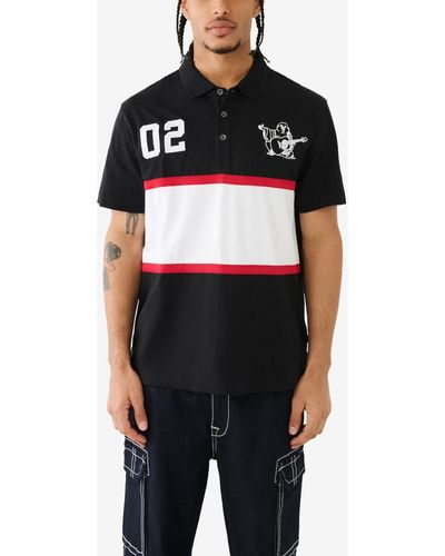 True Religion Short Sleeve Paneled Polo Shirt - Black