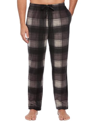 Perry Ellis Heathered Plaid Fleece Pajama Pants - Black