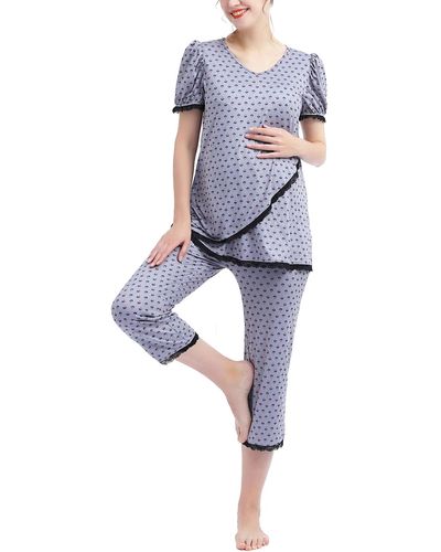 Kimi + Kai Kimi + Kai Maternity Drew Nursing 2-piece Pajama Set - Blue
