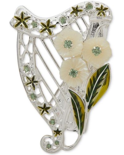 Anne Klein Silver-tone Mixed Stone Flower Harp Pin - Metallic