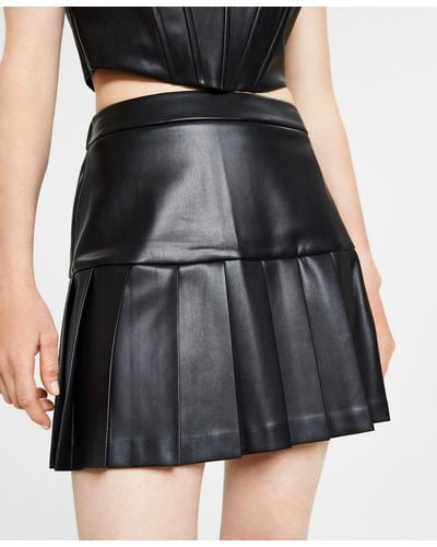 BarIII Faux-leather Pleated Mini Skirt - Black