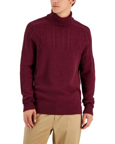 Club Room Chunky Cable Knit Turtleneck Sweater - Red