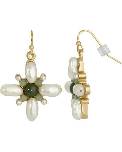 2028 Gold-tone Imitation Pearl And Semi Precious Stone Drop Earrings - White