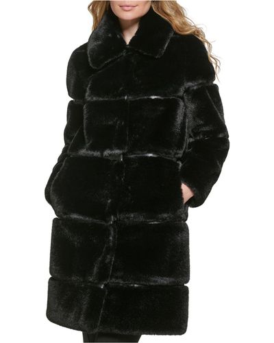 Karl Lagerfeld Faux-leather Trim Faux-fur Coat - Black