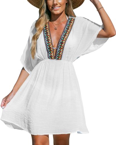CUPSHE V-neck Embroidered Cover-up Dress - White