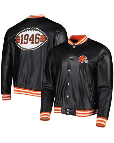 The Wild Collective Cleveland Browns Metallic Bomber Full-snap Jacket - Black