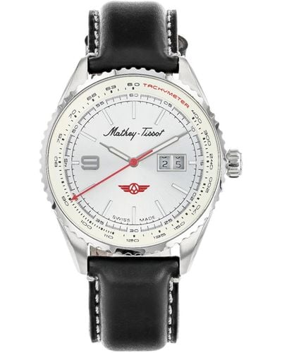 Mathey-Tissot Atlas Collection Three Hand Date Genuine Leather Strap Watch - Gray