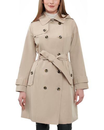 London Fog 38" Double-breasted Hooded Trench Coat - Natural