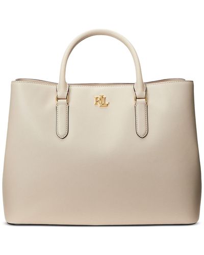 Lauren by Ralph Lauren Full-grain Smooth Leather Large Marcy Satchel - Natural