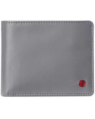 Alpine Swiss Genuine Leather Wallet Passcase Bifold Rfid Safe 2 Id Windows - Gray