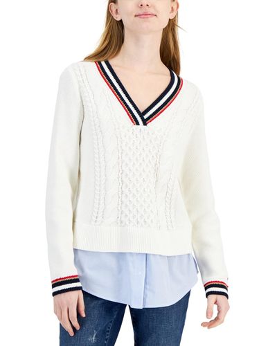 Tommy Hilfiger Cable-knit Layered-look Sweater - White