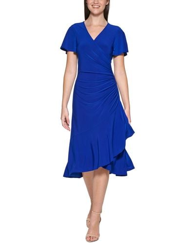 Kensie Flutter-sleeve Midi Dress - Blue