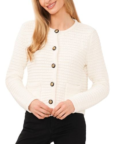 Cece Textured Knit Patch Pocket Cardigan - Natural