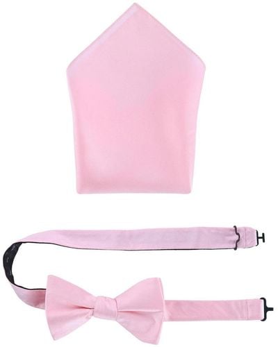 Trafalgar Sutton Solid Color Silk Bowtie And Pocket Square Combo - Pink