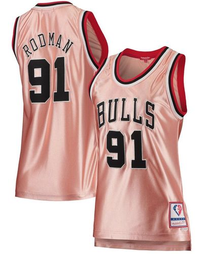 Mitchell & Ness Dennis Rodman Chicago Bulls 75th Anniversary Rose Gold 1997 Swingman Jersey - Pink