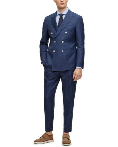 BOSS Boss By Slim-fit Double-breasted Suit - Blue