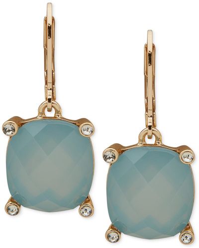 Anne Klein Gold-tone Pave & Color Stone Drop Earrings - Blue
