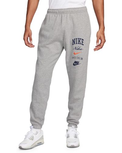 Nike Club Fleece Stacked Logo-print Cuffed Pants - Gray