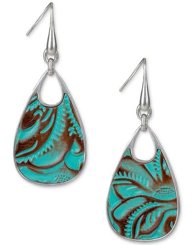 Patricia Nash Silver-tone Printed Leather Drop Earrings - Blue