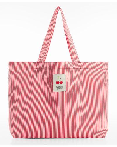Mango Striped Shopper Bag - Pink