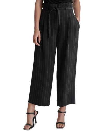 DKNY Pinstripe Mid Rise Paperbag-waist Cropped Pants - Black