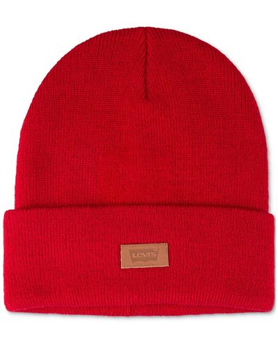 Levi's All Season Comfy Leather Logo Patch Hero Beanie - Red