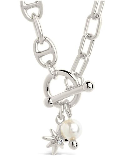 Sterling Forever Cubic Zirconia Genuine Shell Pearl Ava toggle Necklace - White