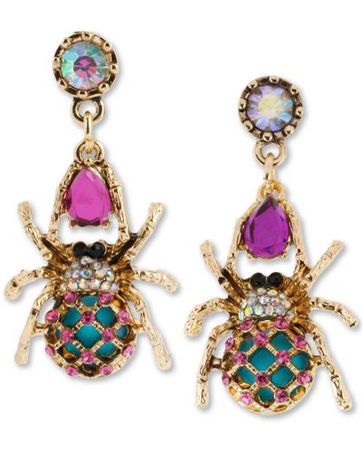 Betsey Johnson Gold-tone Spider Mismatch Drop Earrings - Multicolor