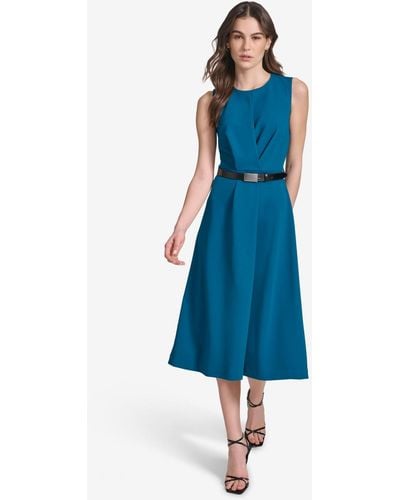 Calvin Klein Belted A-line Dress - Blue