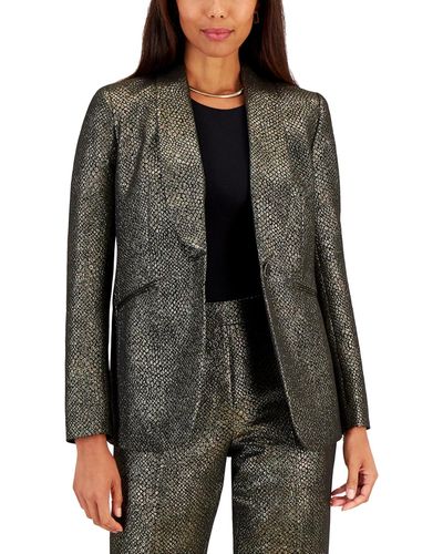 Kasper Petite Metallic One-button Shawl-collar Blazer - Black