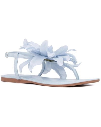 New York & Company Big Flower T-strap Sandal - Blue