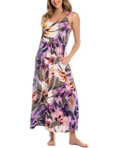Linea Donatella Printed Sleeveless Nightgown - Purple