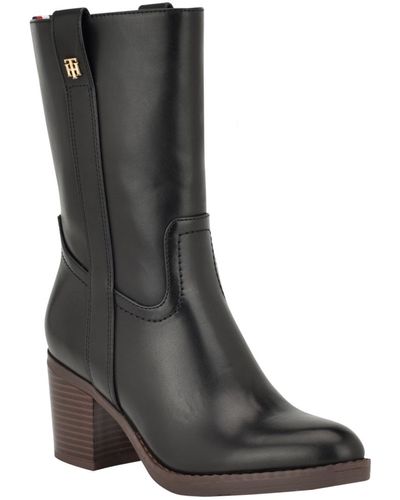 Tommy Hilfiger Theal Mid Shaft Cowboy Boots - Black
