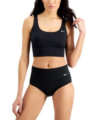 Nike Essential Scoop Neck Bikini Top Essential High Waist Banded Bikini Bottoms - Black
