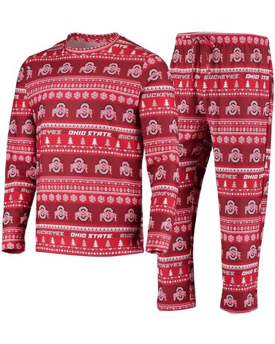 Concepts Sport Ohio State Buckeyes Ugly Sweater Knit Long Sleeve Top And Pant Set - Red