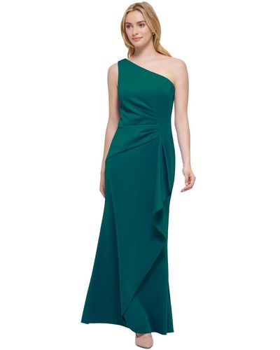 Eliza J Plus Size Ruched One-shoulder Gown - Green