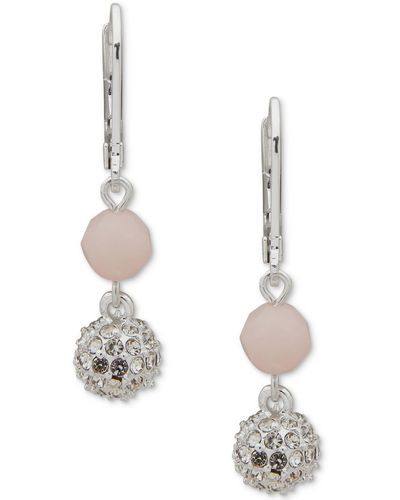 Anne Klein Silver-tone Stone Bead & Pave Fireball Drop Earrings - White