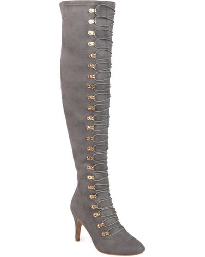 Journee Collection Trill Wide Calf Lace Up Boots - Gray