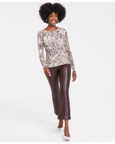 INC International Concepts Long Sleeve Mesh Top Faux Leather Kick Flare Pants Created For Macys - White