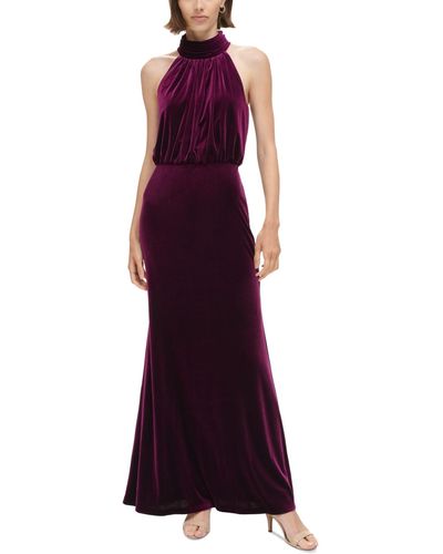 Eliza J Velvet Mock-neck Gown - Purple