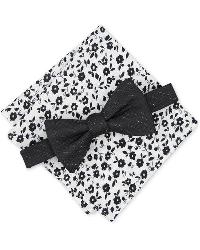 BarIII Lansing Solid Bow Tie & Floral Pocket Square Set - Black