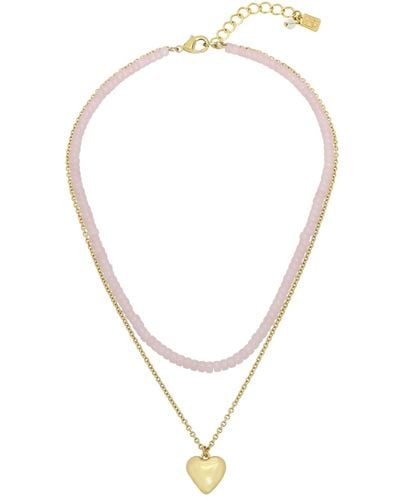 Robert Lee Morris Faux Stone Puffy Heart Layered Necklace - Metallic