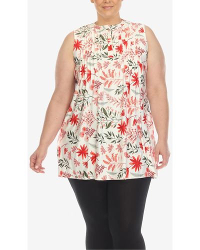 White Mark Plus Size Floral Sleeveless Tunic Top - Red