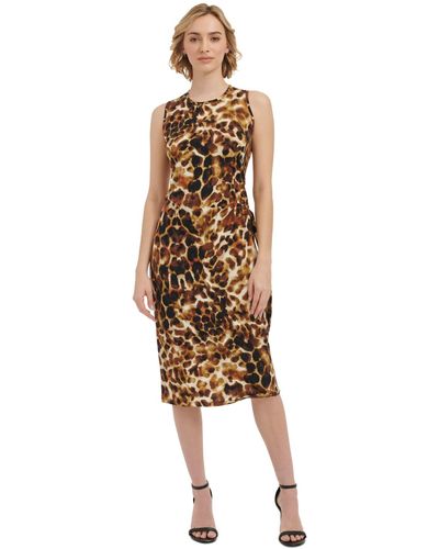 Calvin Klein Sleeveless Printed Midi Dress - Metallic