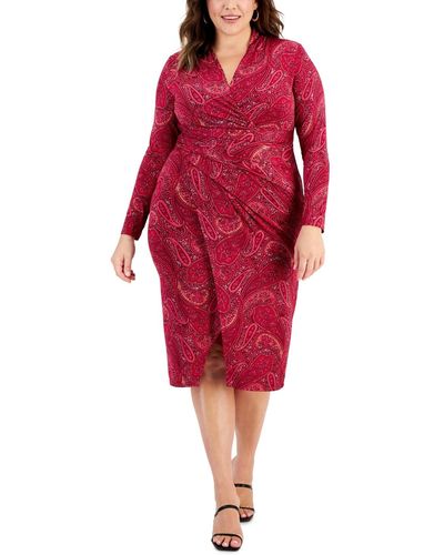 Rachel Roy Plus Size Floral-print Twist-front Dress - Red