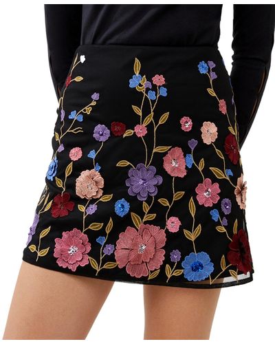 French Connection Floral Embroidered Mesh Mini Skirt - Black