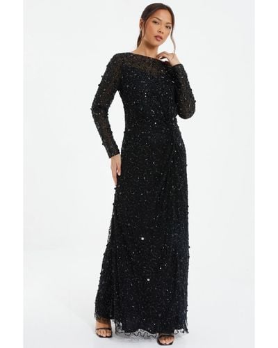 Quiz Embellished Twist Detail Evening Dress - Black
