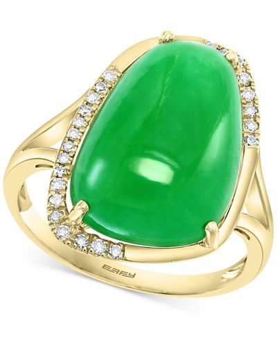 Effy Effy® Dyed Green Jade (17x12mm) & Diamond (1/10 Ct. T.w.) Statement Ring In 14k Gold
